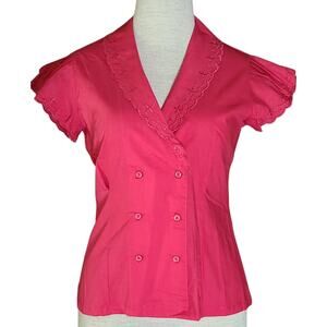 Vintage 1970s College Town Button Up Blouse Womens Embroidered Rockabilly Retro